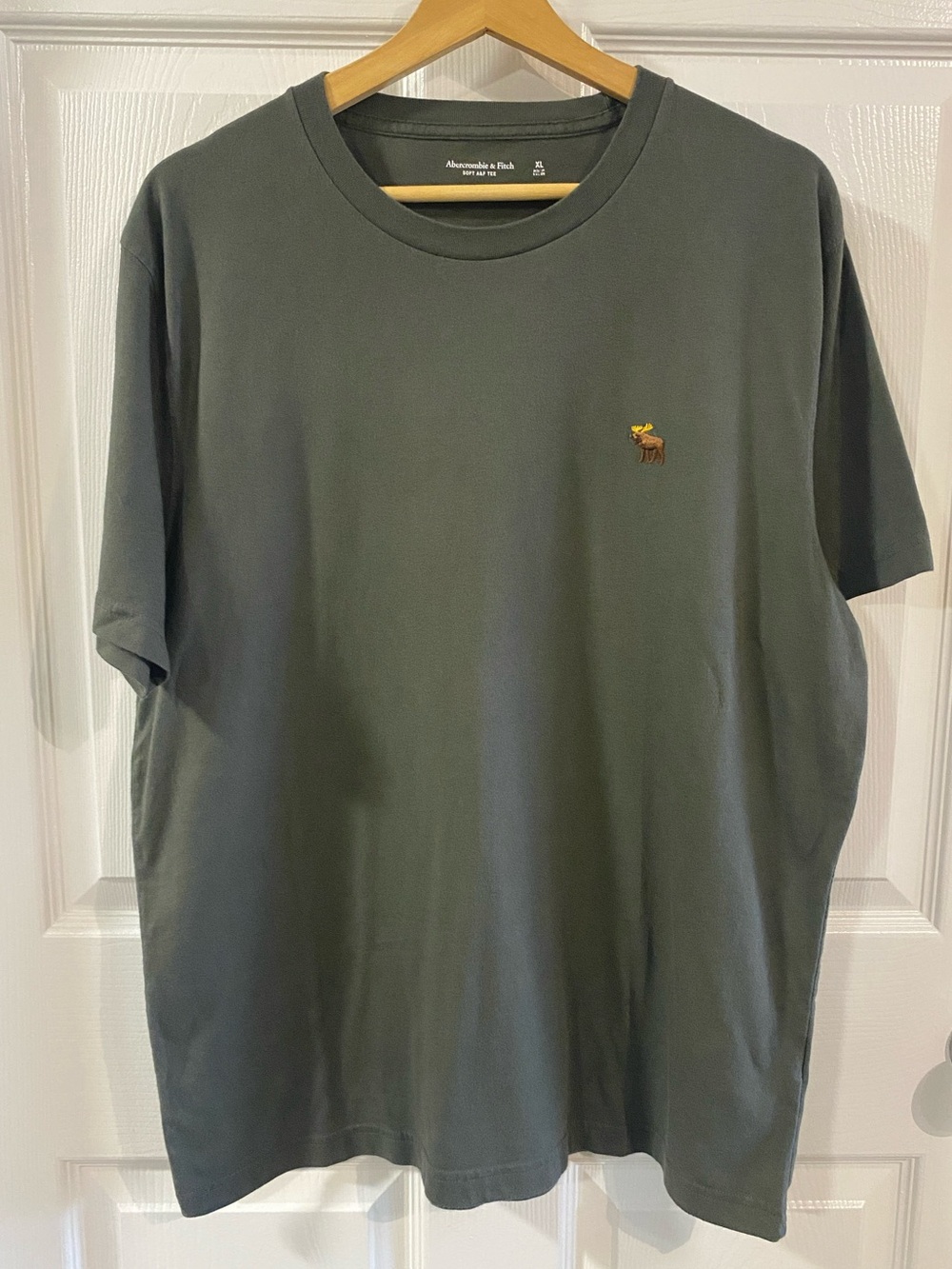Abercrombie & Fitch Short-Sleeve Crew T-Shirt in Dark Olive Green Classic Trendy